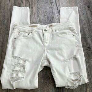 AG Adriano Goldschmied White Distressed, Super Skinny The Legging Ankle, size 27